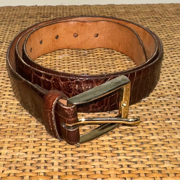 Martin Dingman Alligator Men’s Size 40 Brown Handmade Belt Gold Tone Buckle Dad - Picture 1 of 10